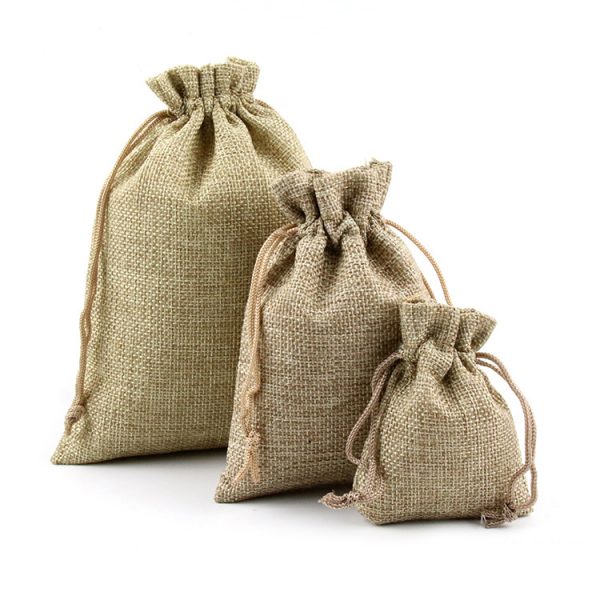 Small Linen Jewelry Gift Bag Jute Drawstring Bags